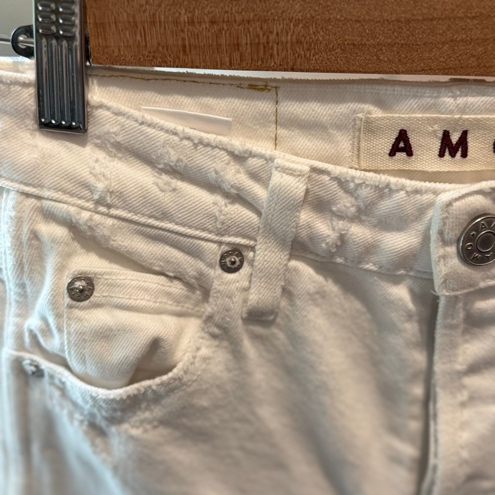 AMO Denim 2010s Sea Salt White Straight Crop Jeans Button Fly & Raw Hem Size 25 - Picture 15 of 15
